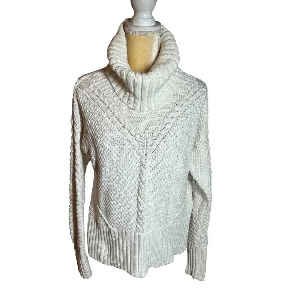 Rachel Ashwell Cream White Cable Knit Coastal Chunky Sweater Womens Size M